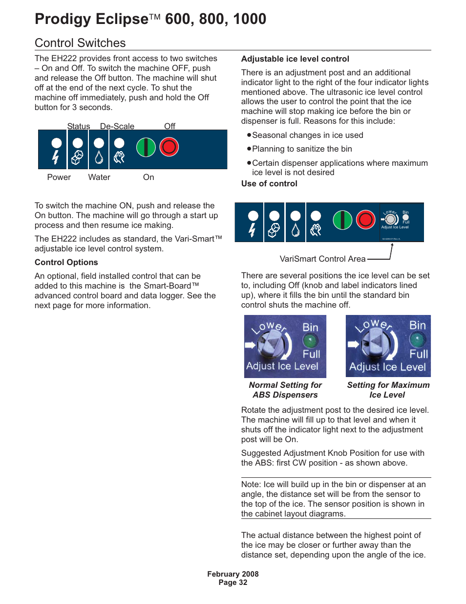 Control switches | Scotsman 600 Prodigy Eclipse User Manual | Page 32 / 50