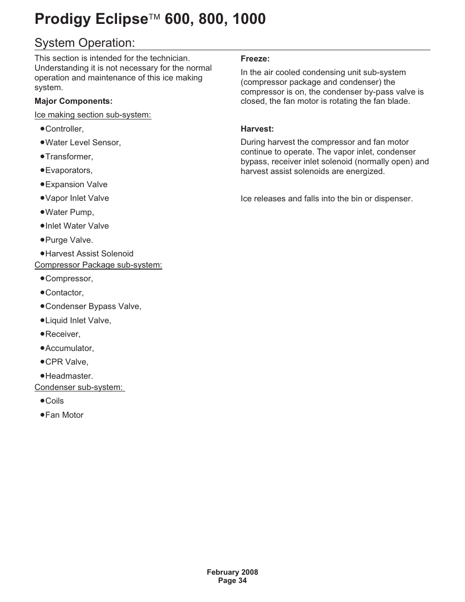System operation | Scotsman 600 Prodigy Eclipse User Manual | Page 34 / 50