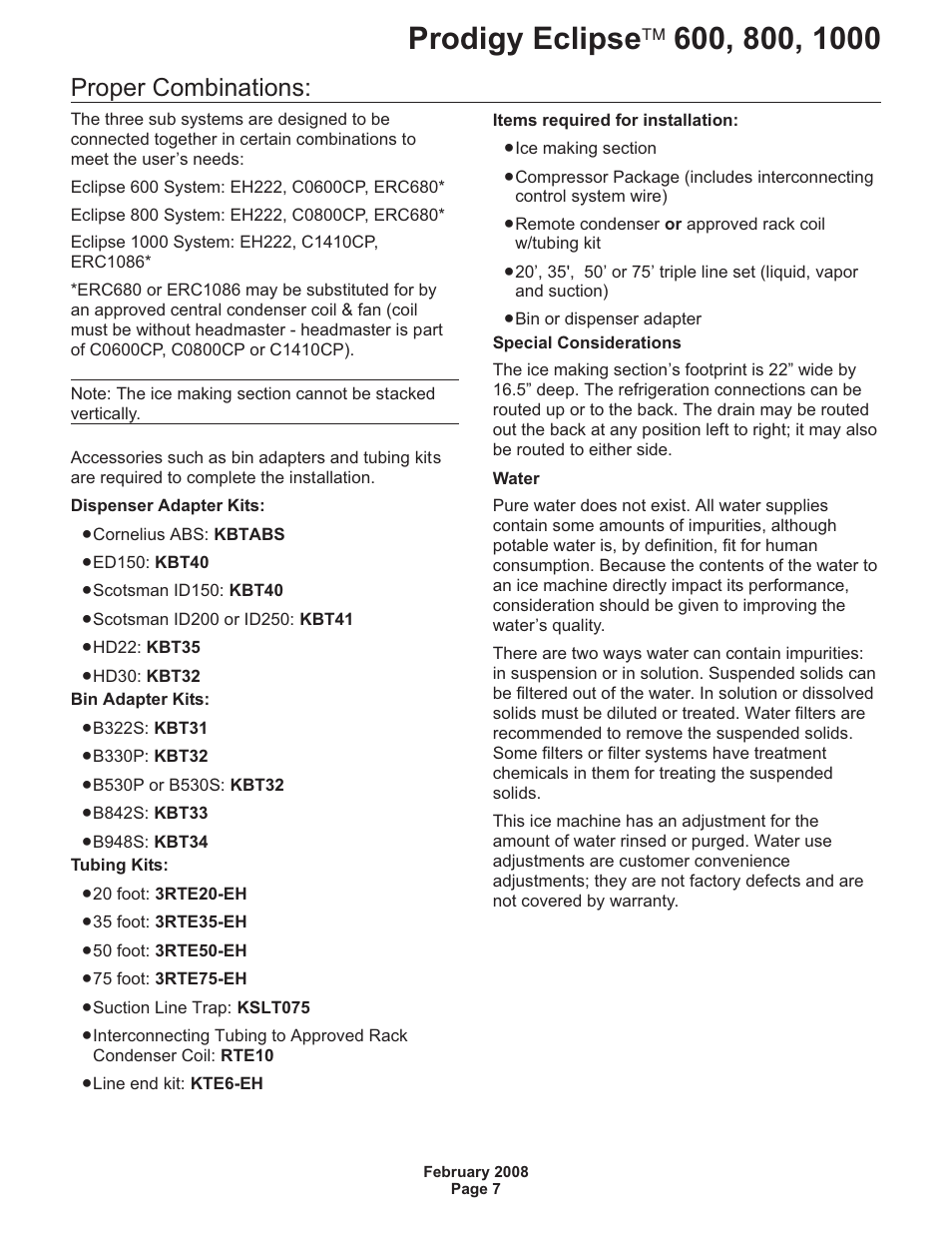 Proper combinations | Scotsman 600 Prodigy Eclipse User Manual | Page 7 / 50