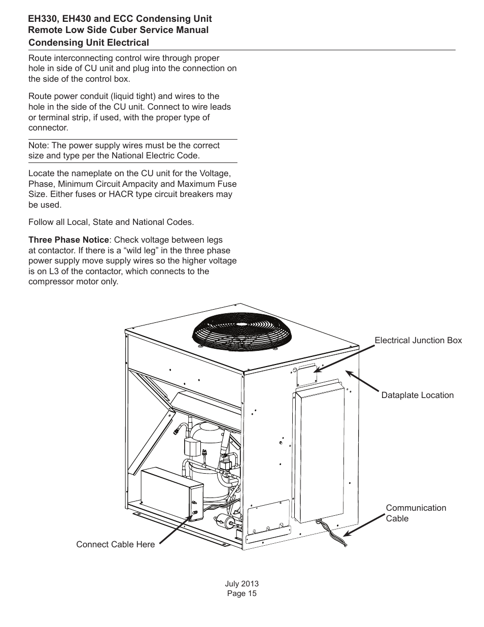 Condensing unit electrical | Scotsman EH330 C with ECC Condensing Unit ECC1200 User Manual | Page 16 / 57