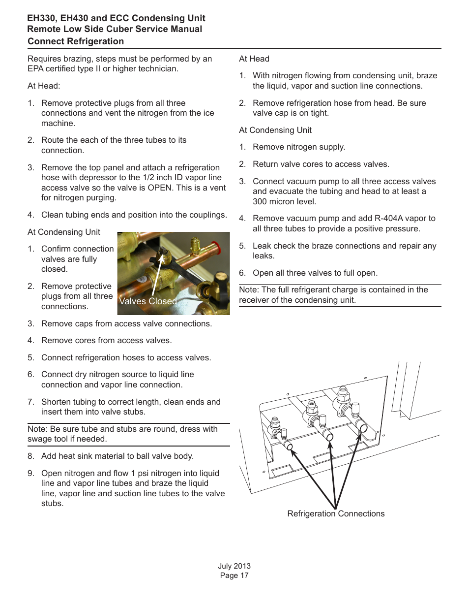 Connect refrigeration | Scotsman EH330 C with ECC Condensing Unit ECC1200 User Manual | Page 18 / 57