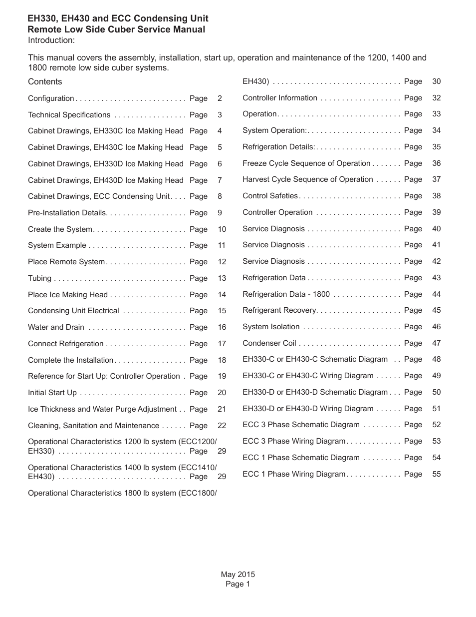 Scotsman EH330 C with ECC Condensing Unit ECC1200 User Manual | Page 2 / 57
