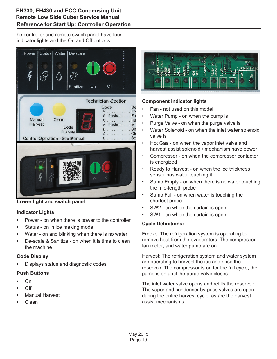 Reference for start up: controller operation | Scotsman EH330 C with ECC Condensing Unit ECC1200 User Manual | Page 20 / 57