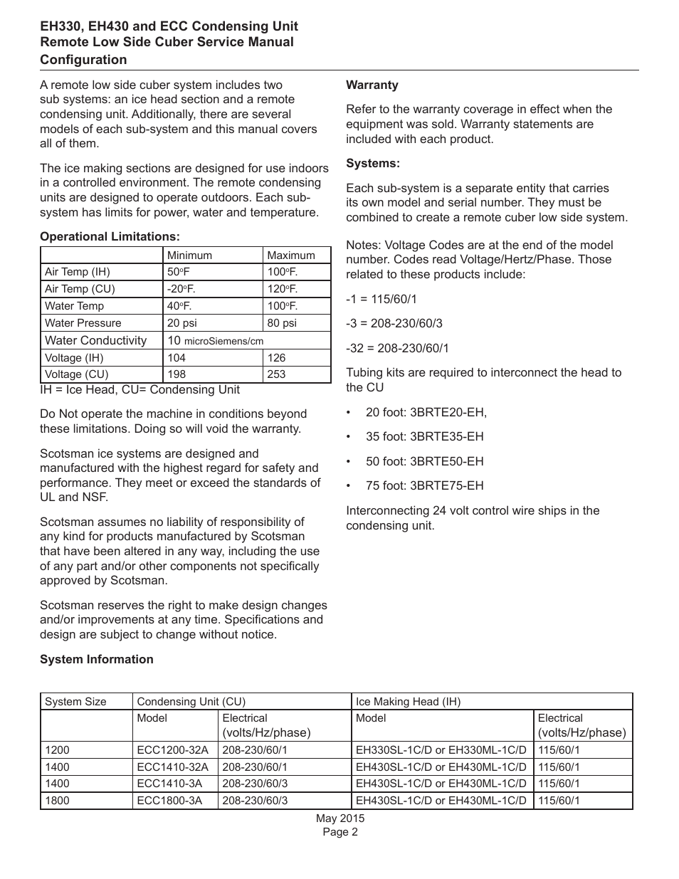 Configuration | Scotsman EH330 C with ECC Condensing Unit ECC1200 User Manual | Page 3 / 57