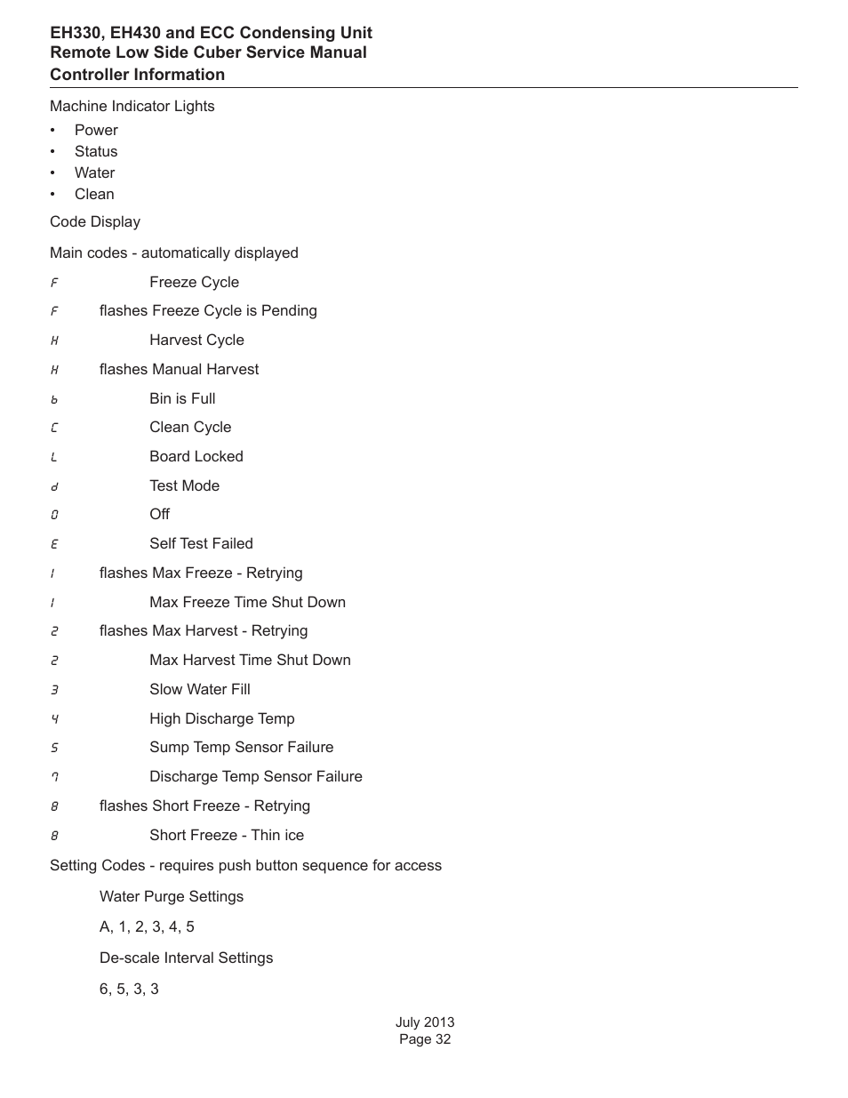 Controller information | Scotsman EH330 C with ECC Condensing Unit ECC1200 User Manual | Page 33 / 57