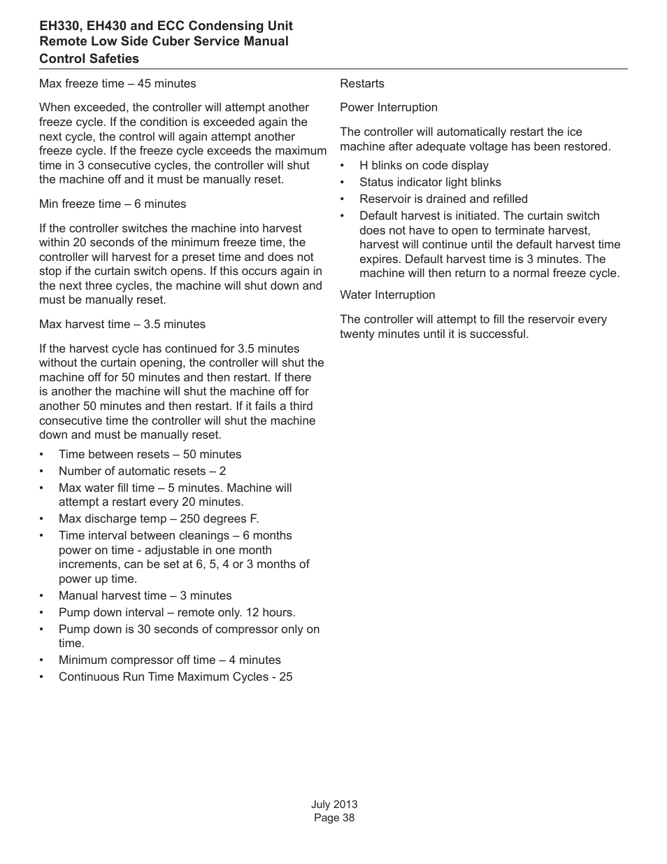 Control safeties | Scotsman EH330 C with ECC Condensing Unit ECC1200 User Manual | Page 39 / 57