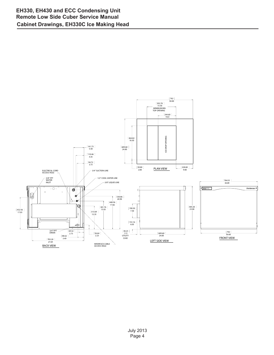 Cabinet drawings, eh330c ice making head | Scotsman EH330 C with ECC Condensing Unit ECC1200 User Manual | Page 5 / 57