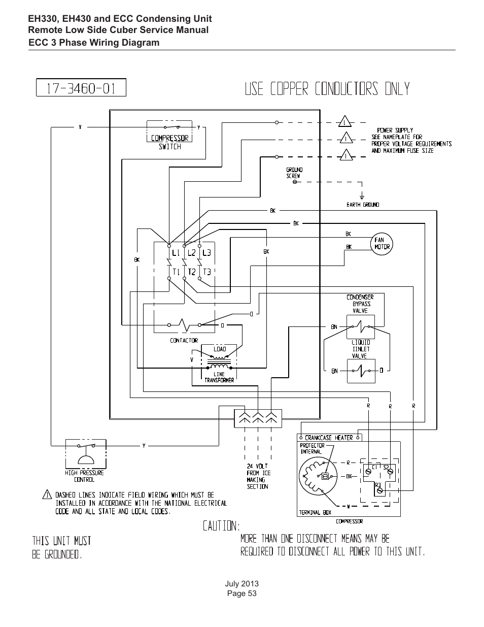 Ecc 3 phase wiring diagram | Scotsman EH330 C with ECC Condensing Unit ECC1200 User Manual | Page 54 / 57
