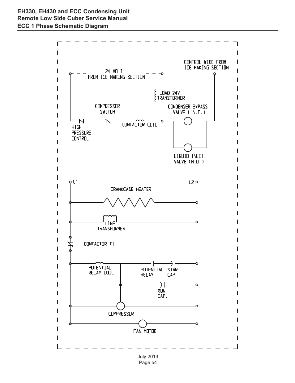 Ecc 1 phase schematic diagram | Scotsman EH330 C with ECC Condensing Unit ECC1200 User Manual | Page 55 / 57