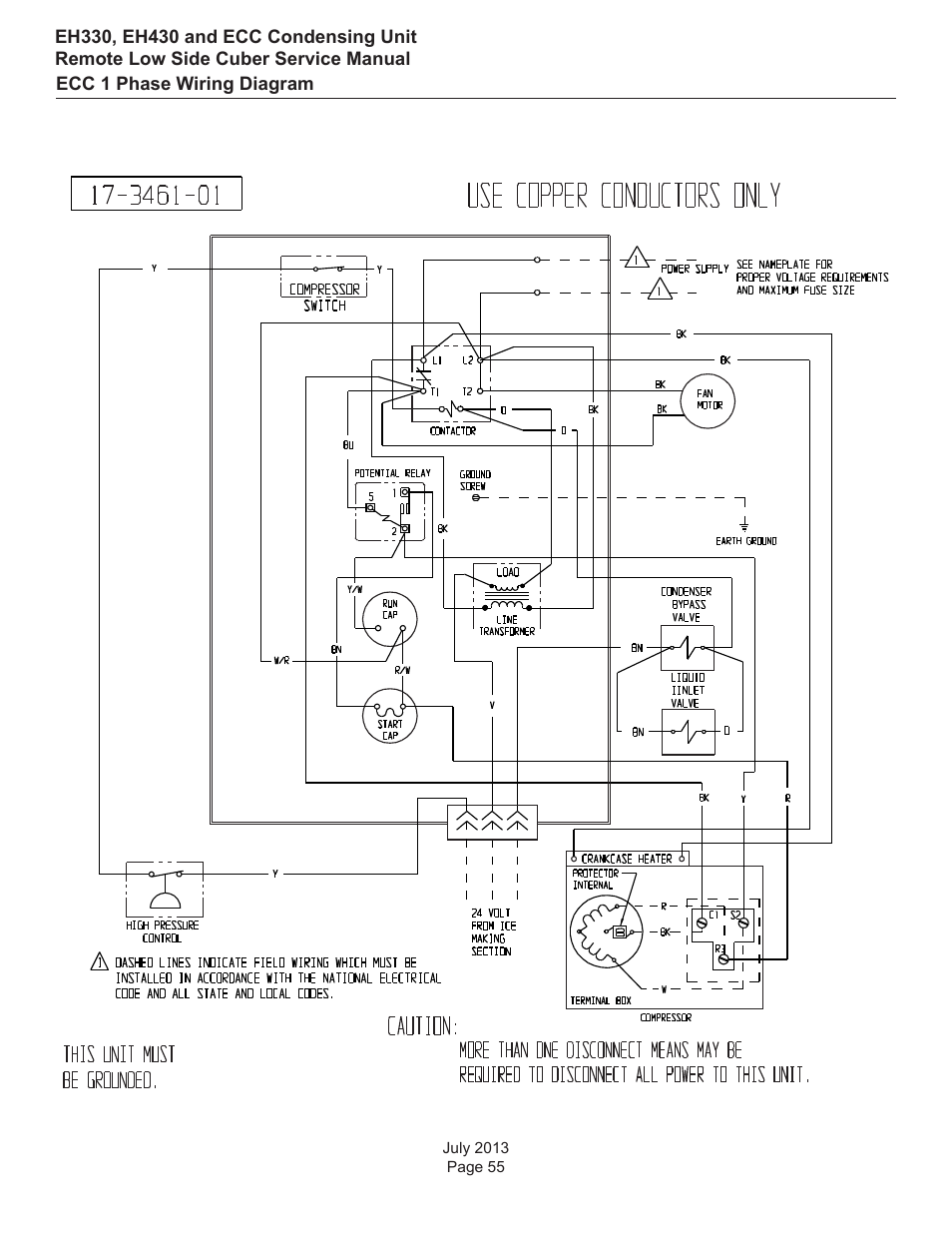 Ecc 1 phase wiring diagram | Scotsman EH330 C with ECC Condensing Unit ECC1200 User Manual | Page 56 / 57