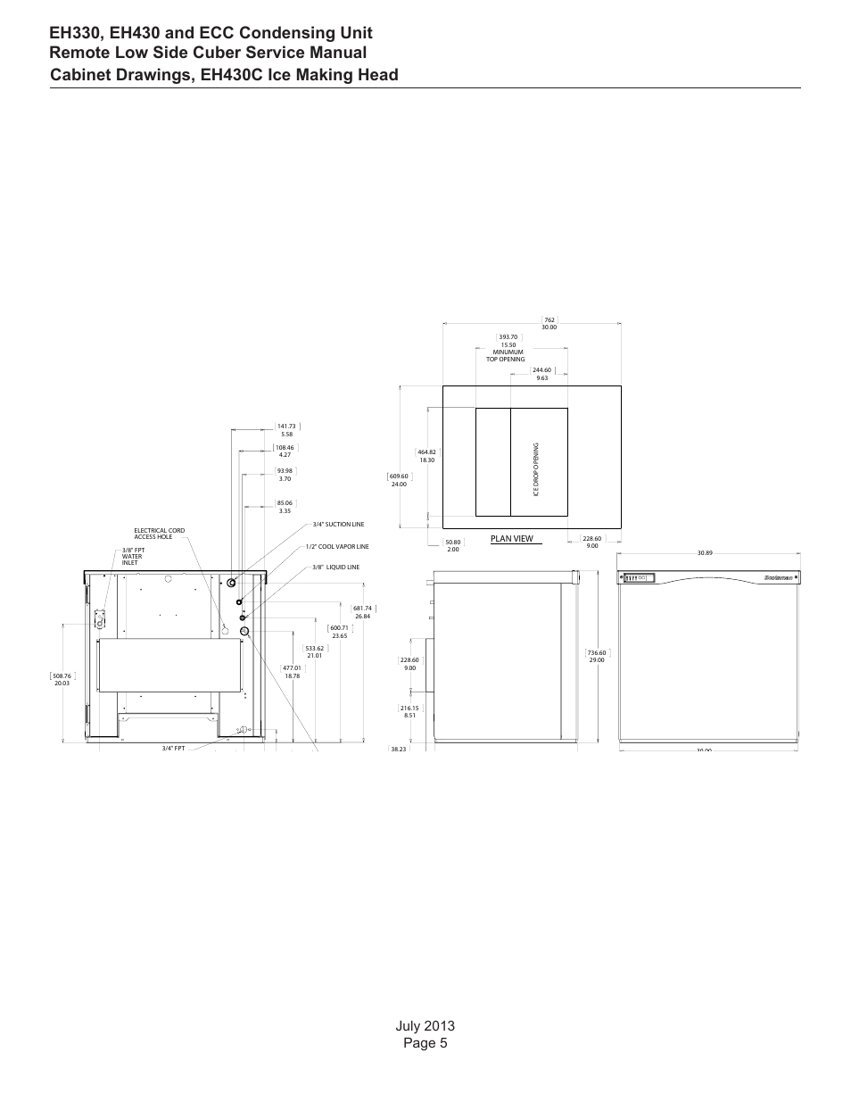 Cabinet drawings, eh430c ice making head | Scotsman EH330 C with ECC Condensing Unit ECC1200 User Manual | Page 6 / 57