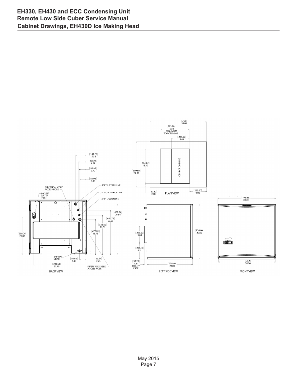 Cabinet drawings, eh430d ice making head | Scotsman EH330 C with ECC Condensing Unit ECC1200 User Manual | Page 8 / 57