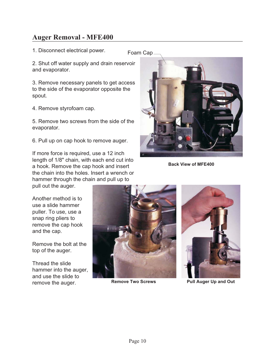 Auger removal - mfe400 | Scotsman Flaked Ice Machines User Manual | Page 11 / 22