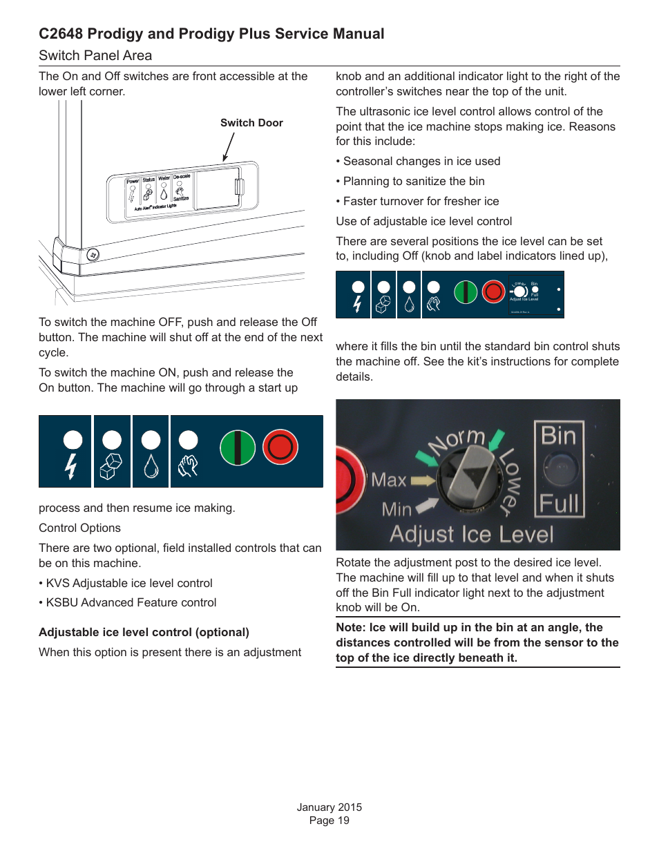 C2648 prodigy and prodigy plus service manual, Switch panel area | Scotsman C2648 User Manual | Page 19 / 67