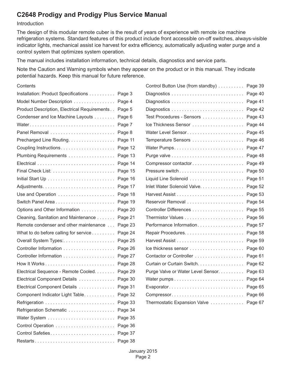 C2648 prodigy and prodigy plus service manual | Scotsman C2648 User Manual | Page 2 / 67