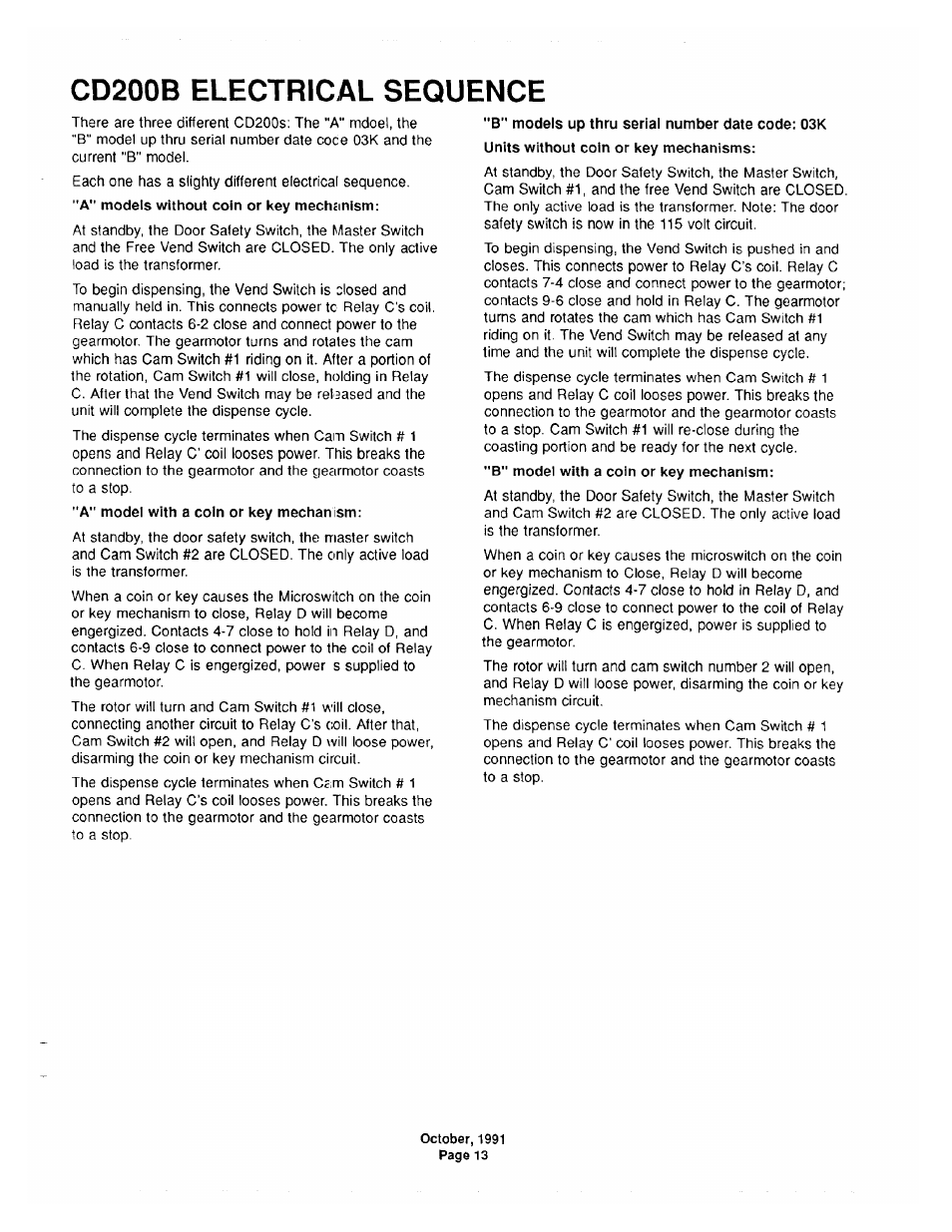 Electrical sequence | Scotsman CD200 User Manual | Page 12 / 19