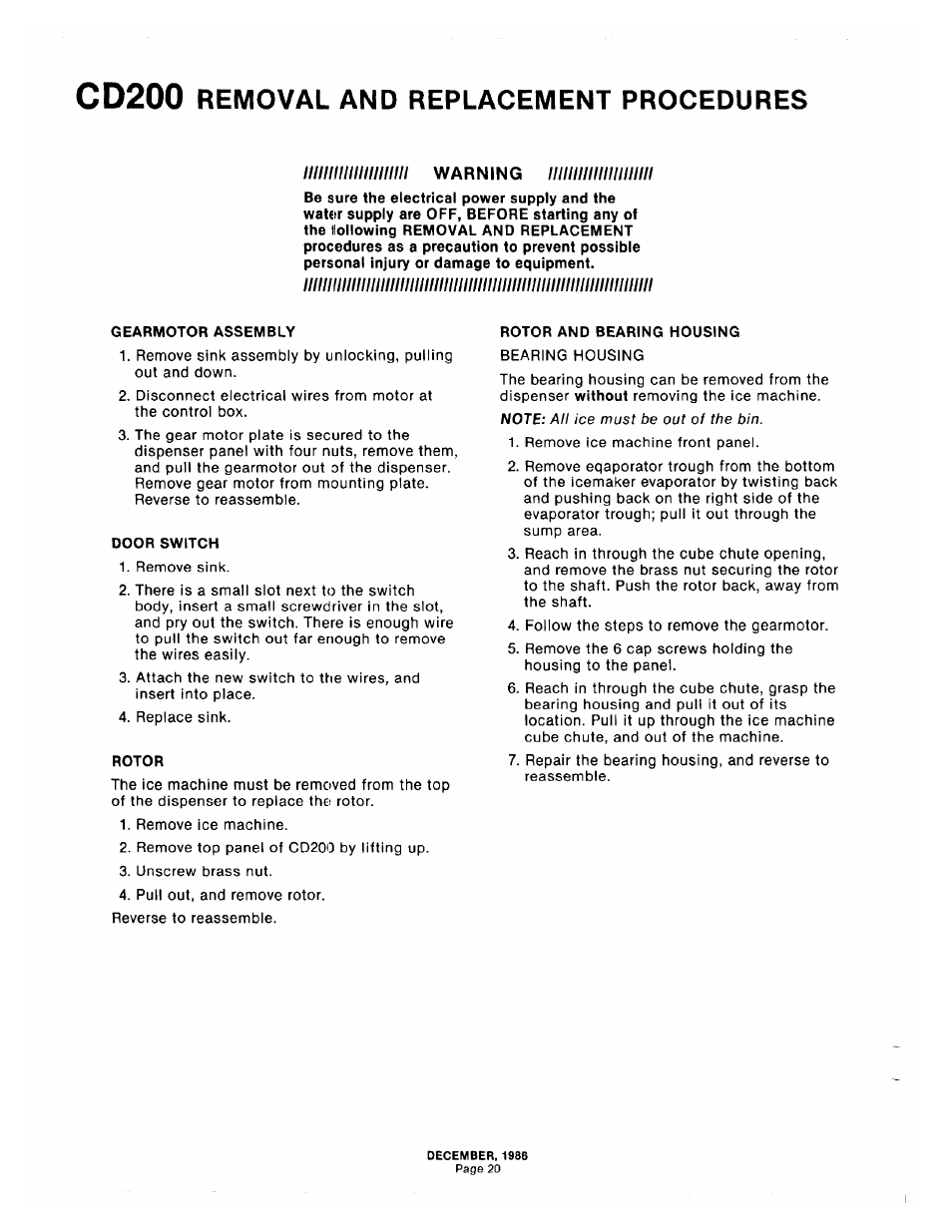 Removal and replacement | Scotsman CD200 User Manual | Page 19 / 19