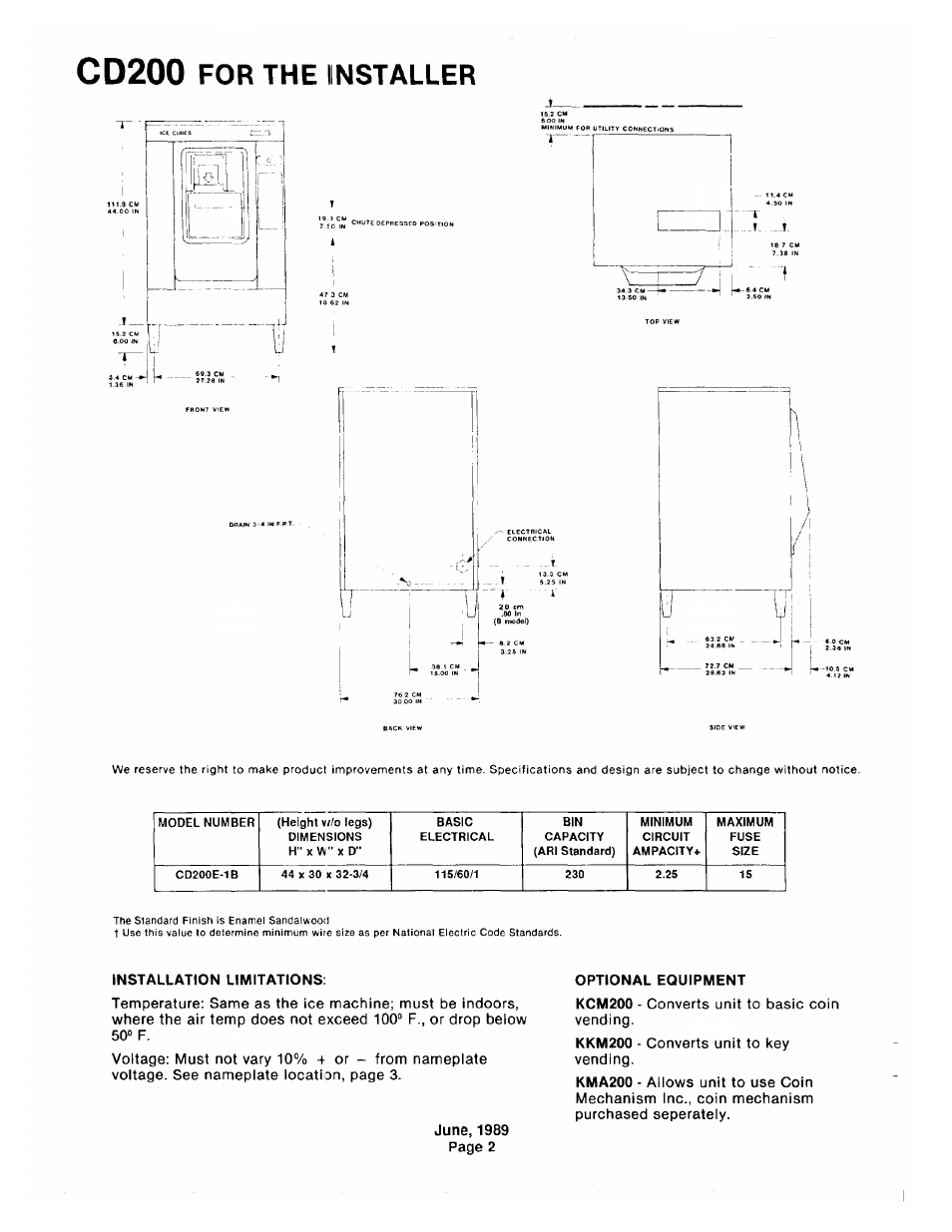 Installation | Scotsman CD200 User Manual | Page 2 / 19