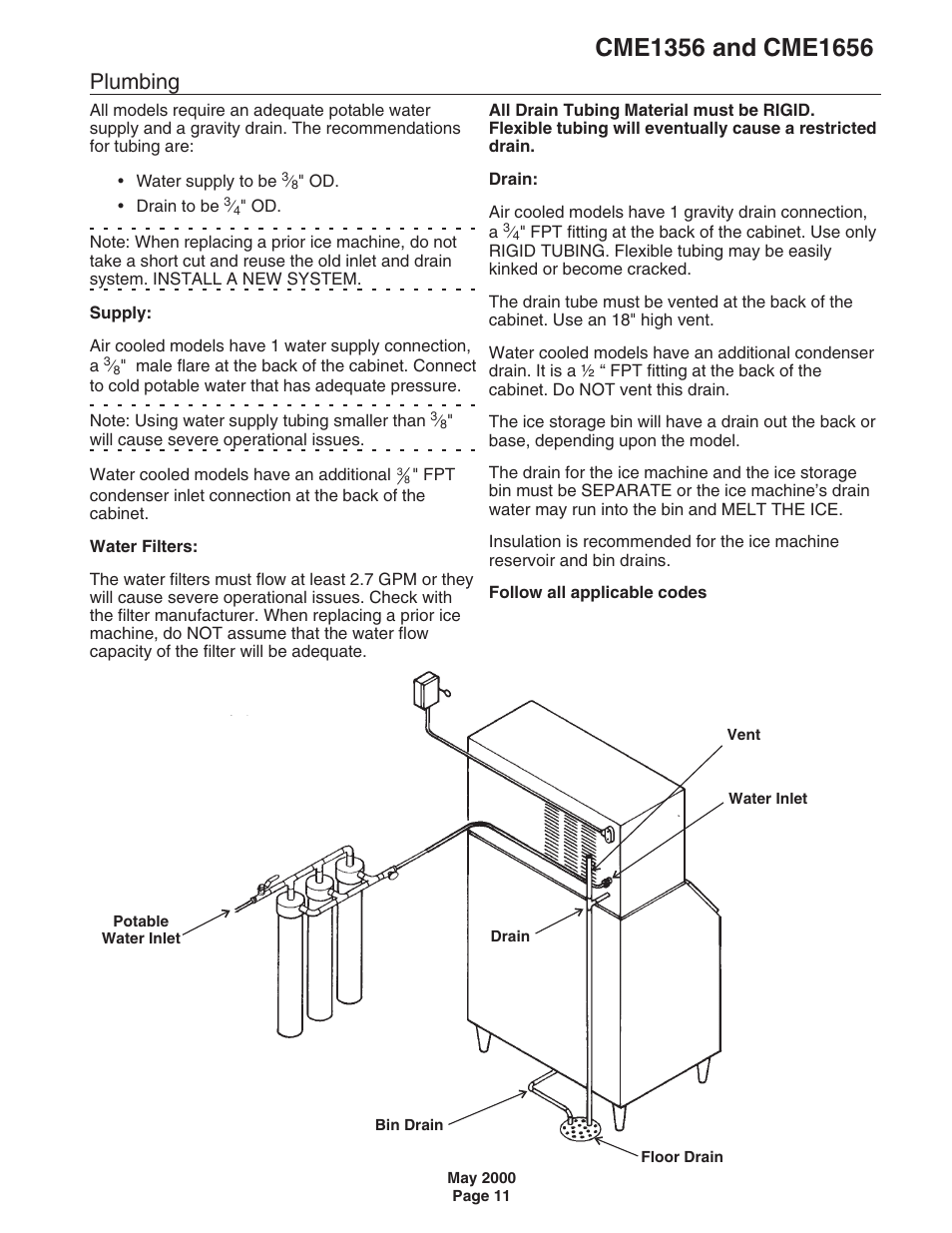 Plumbing | Scotsman CME1356 User Manual | Page 11 / 43