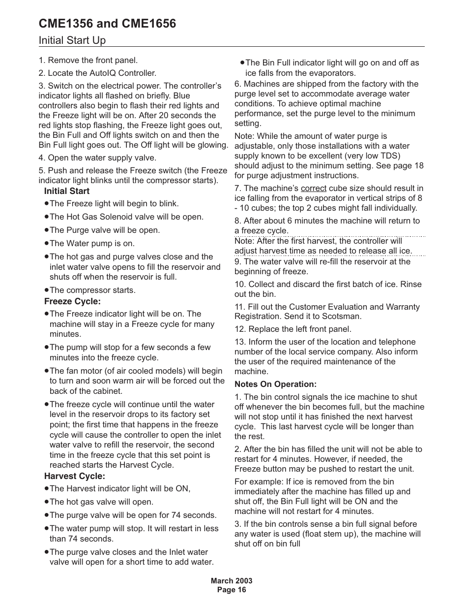 Scotsman CME1356 User Manual | Page 16 / 43