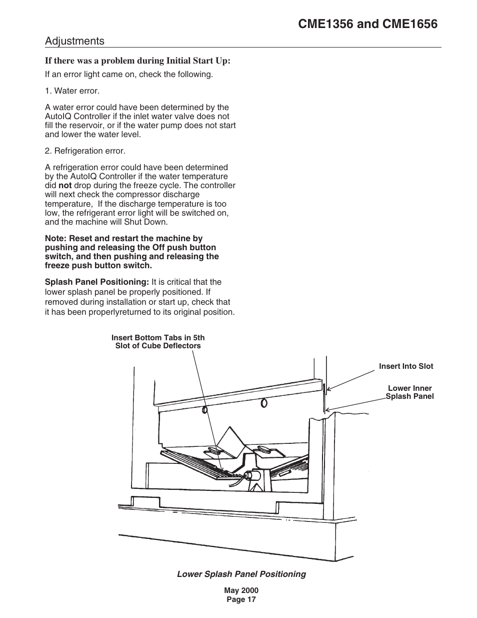 Adjustments | Scotsman CME1356 User Manual | Page 17 / 43