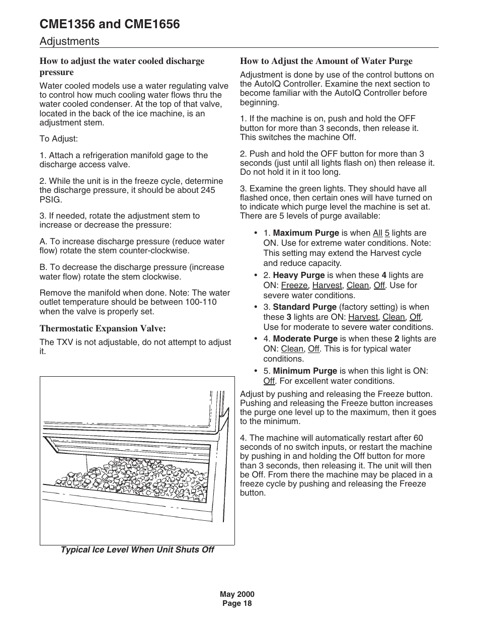Adjustments | Scotsman CME1356 User Manual | Page 18 / 43