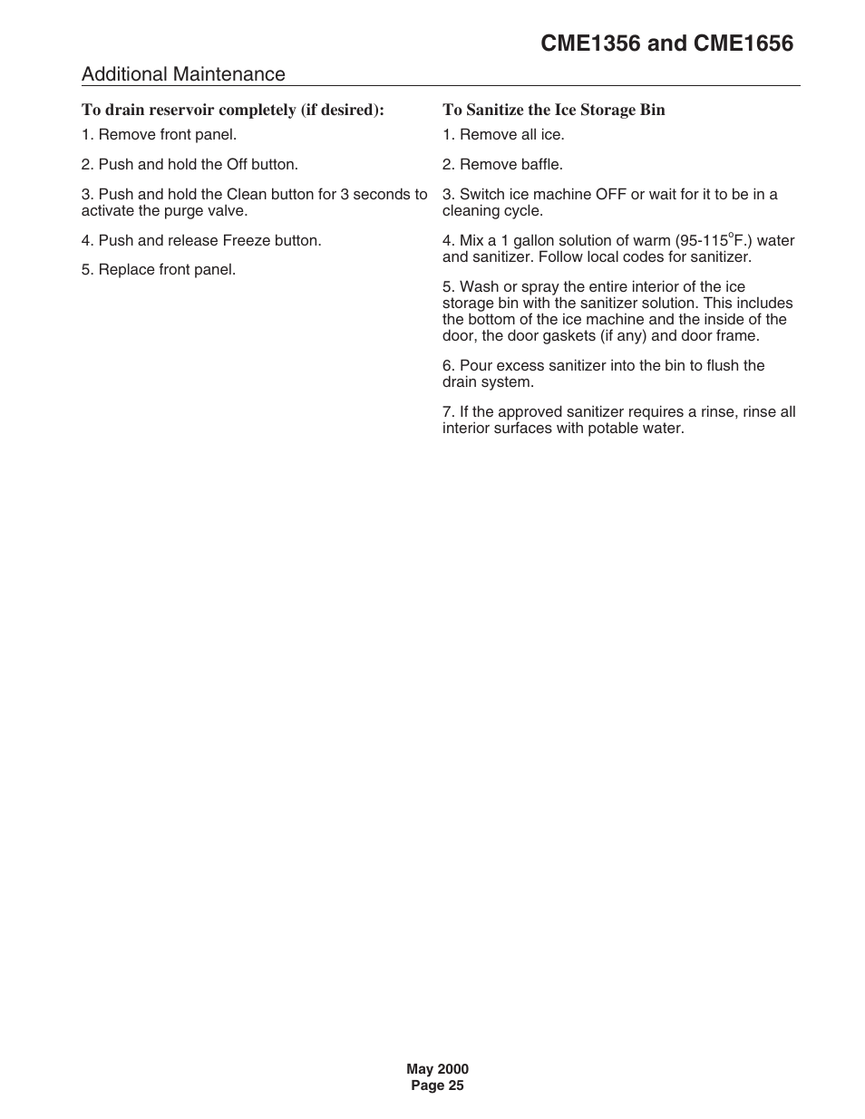 Additional maintenance | Scotsman CME1356 User Manual | Page 25 / 43