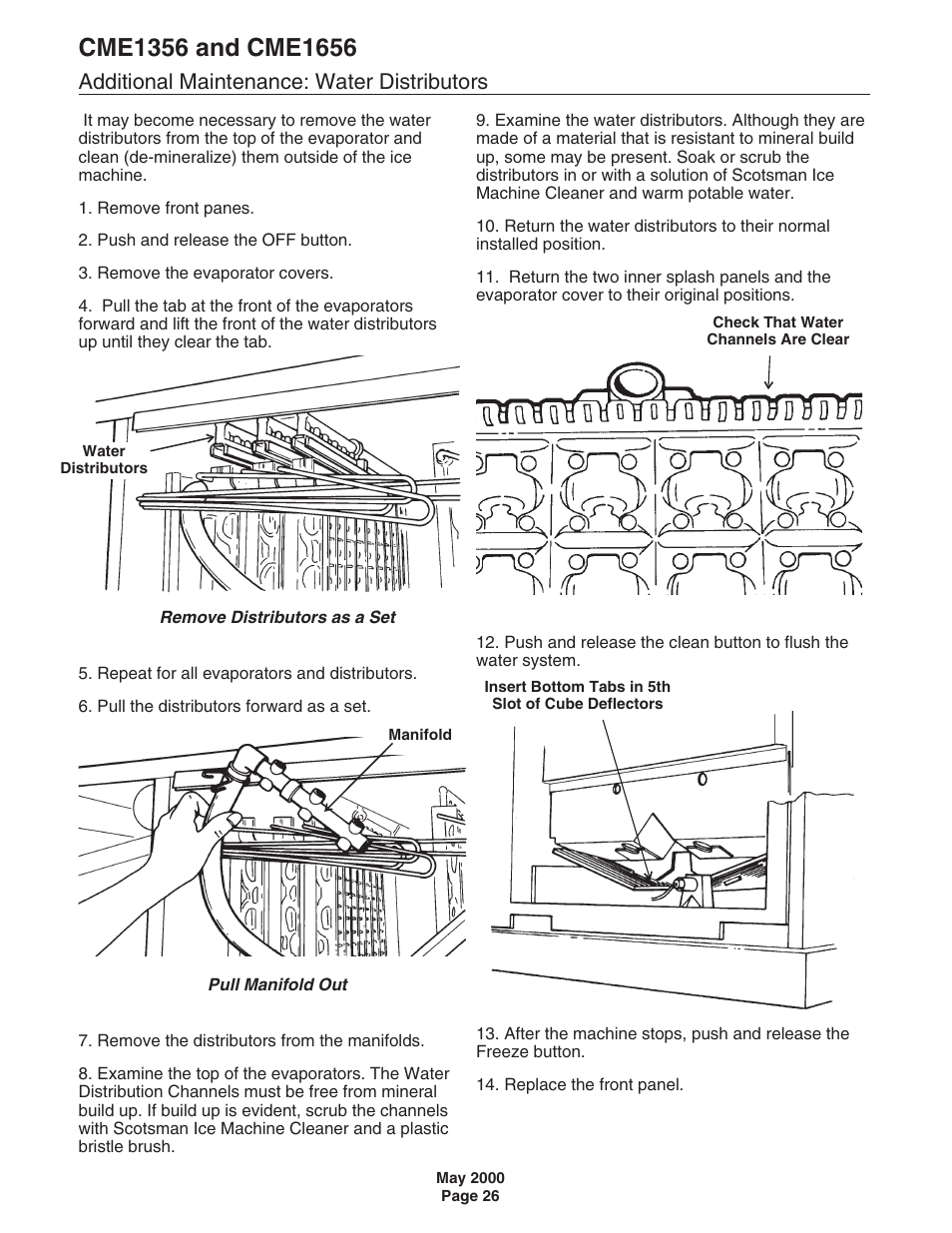 Additional maintenance: water distributors | Scotsman CME1356 User Manual | Page 26 / 43