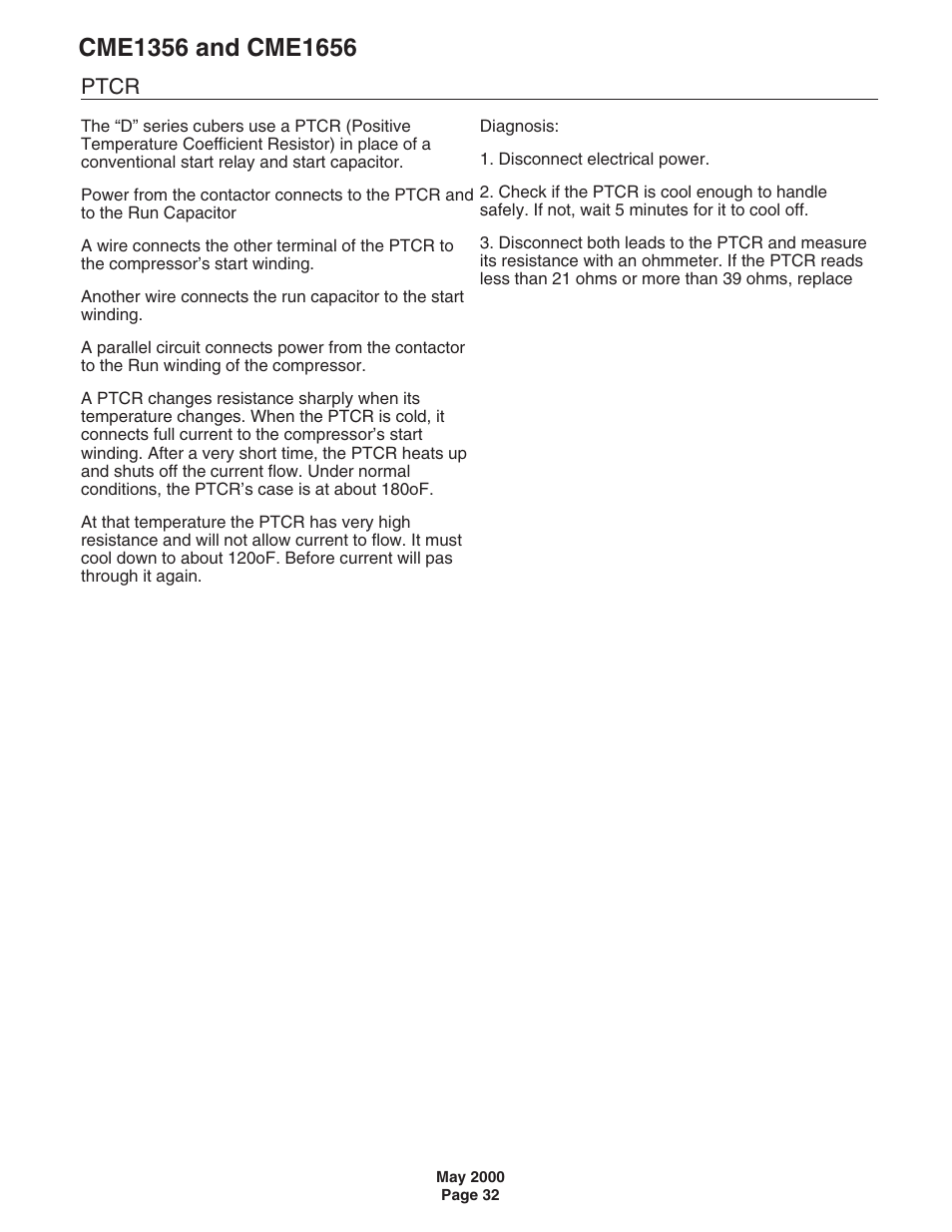 Ptcr | Scotsman CME1356 User Manual | Page 32 / 43