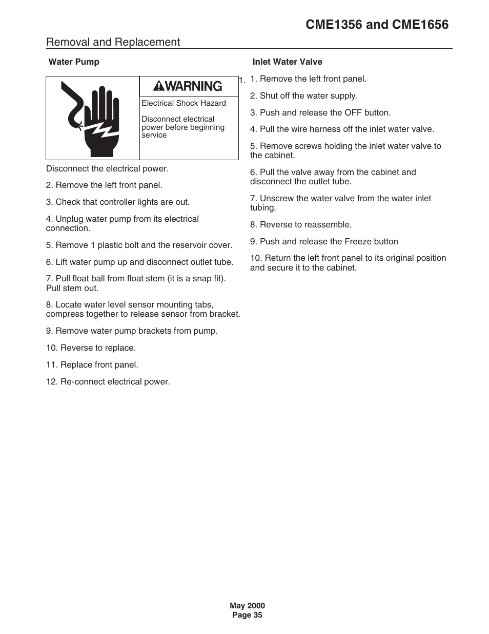 Removal and replacement | Scotsman CME1356 User Manual | Page 35 / 43