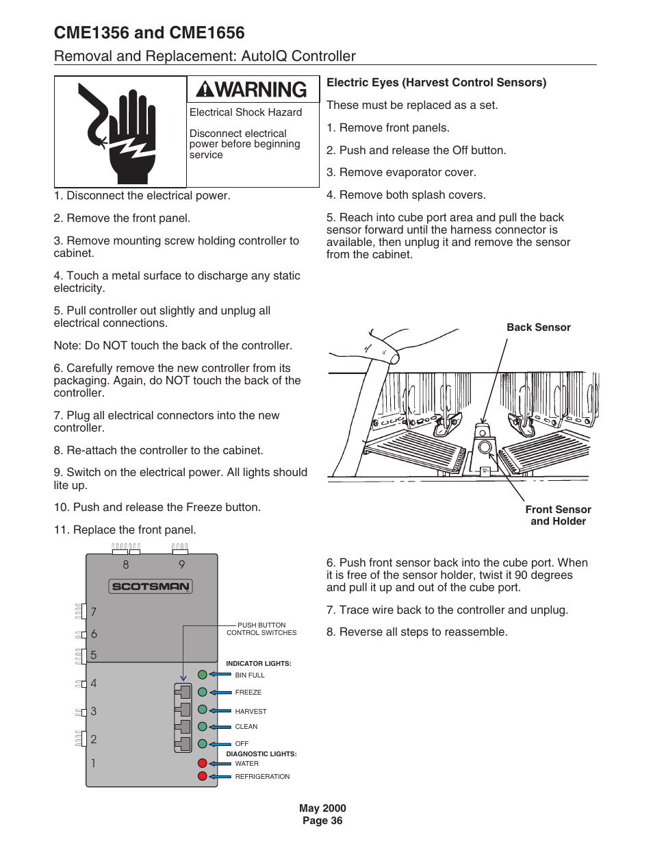 Removal and replacement: autoiq controller | Scotsman CME1356 User Manual | Page 36 / 43