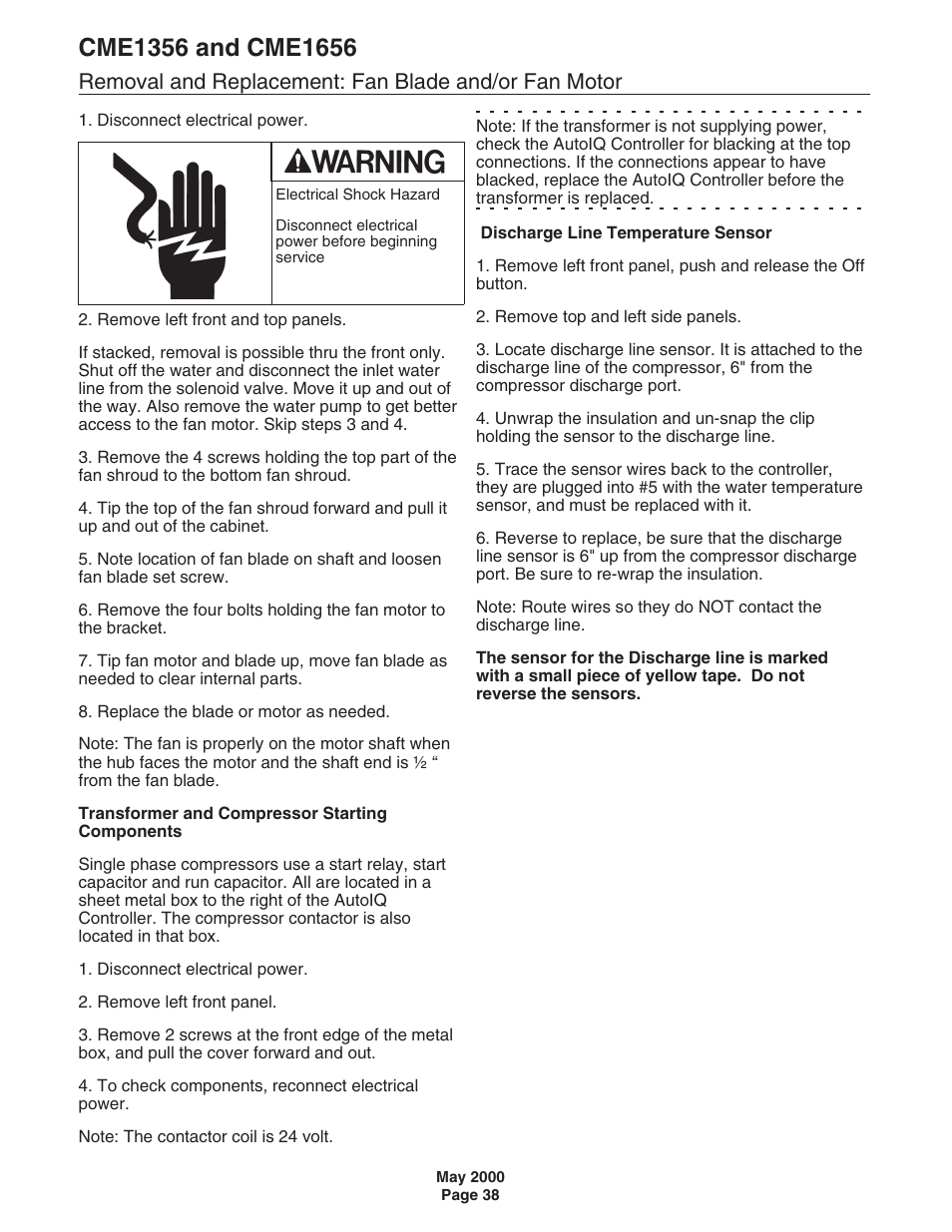 Scotsman CME1356 User Manual | Page 38 / 43