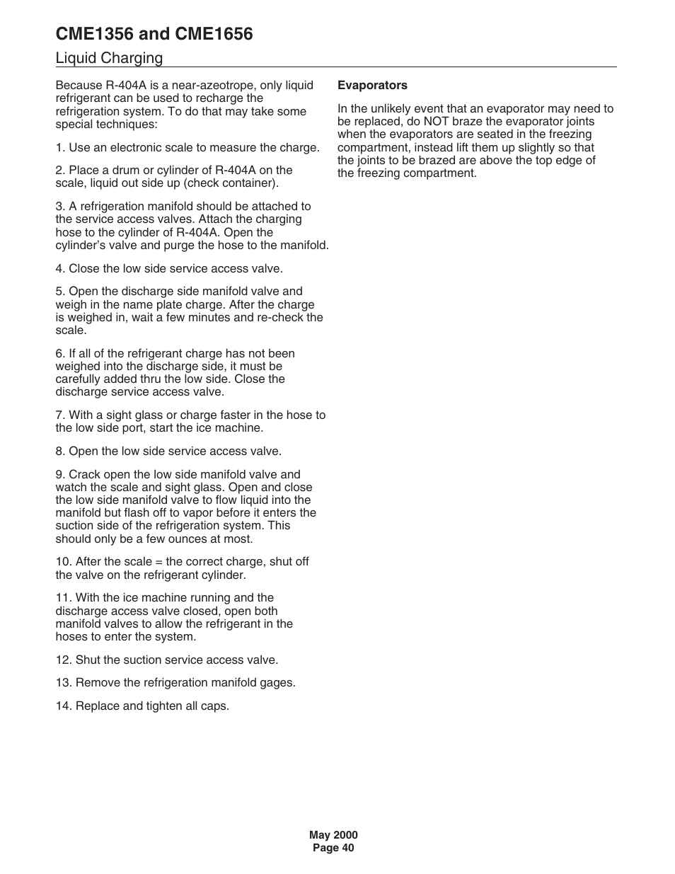 Liquid charging | Scotsman CME1356 User Manual | Page 40 / 43