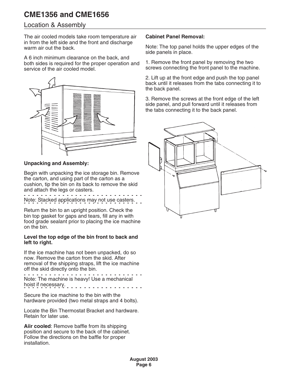 Location & assembly | Scotsman CME1356 User Manual | Page 6 / 43
