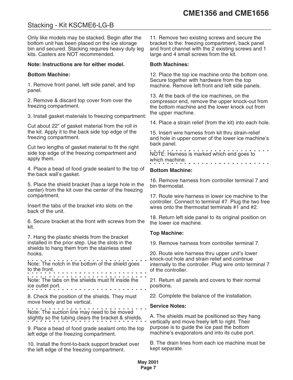 Stacking - kit kscme6-lg-b | Scotsman CME1356 User Manual | Page 7 / 43