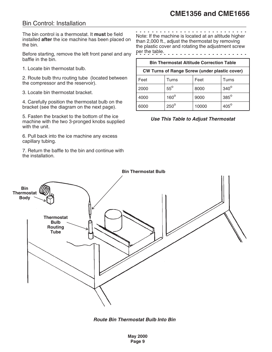 Bin control: installation | Scotsman CME1356 User Manual | Page 9 / 43
