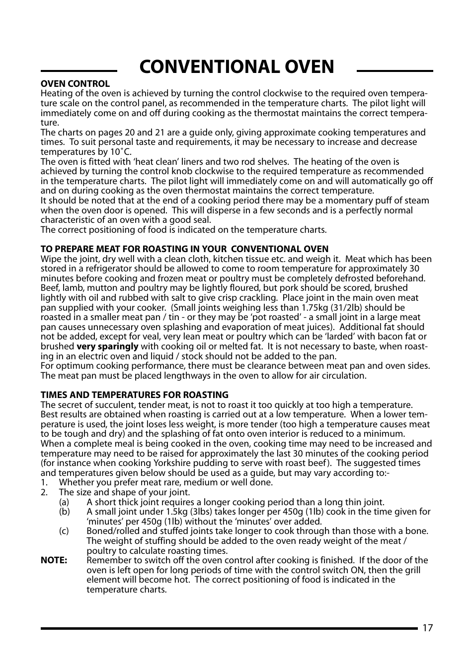 Conventional oven | Cannon Professional 1000/Traditional 1000 10856G User Manual | Page 17 / 32