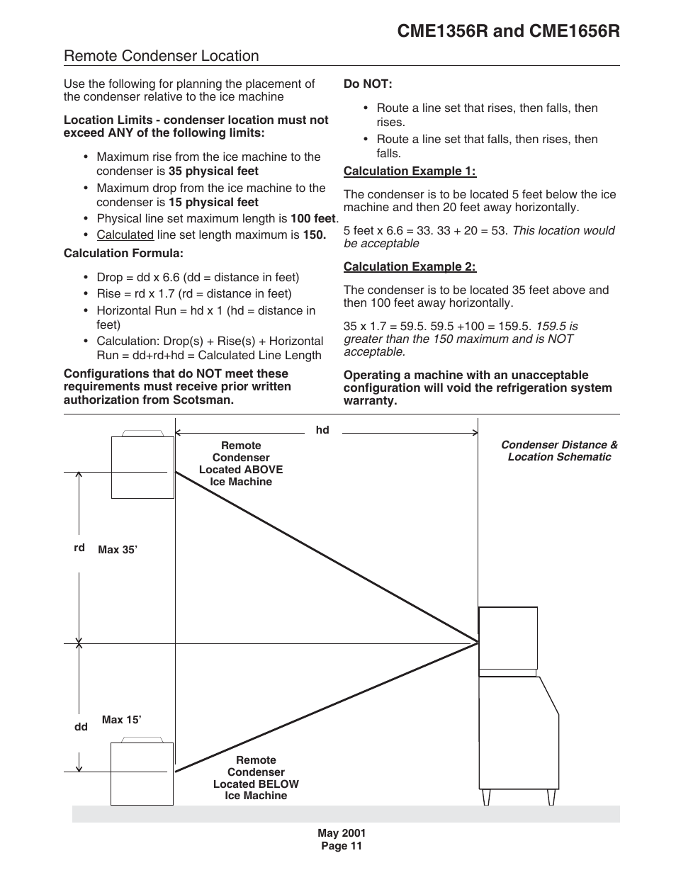 Remote condenser location | Scotsman CME1356R User Manual | Page 11 / 47