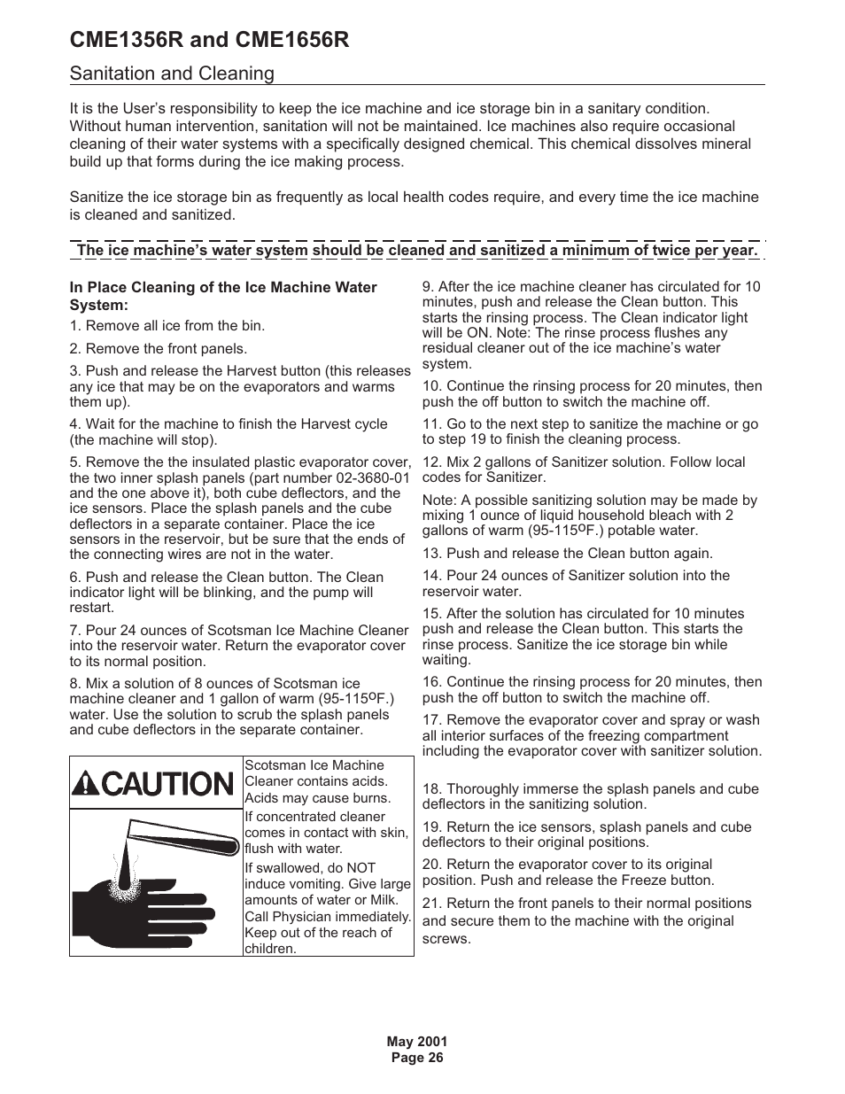 Sanitation and cleaning | Scotsman CME1356R User Manual | Page 26 / 47