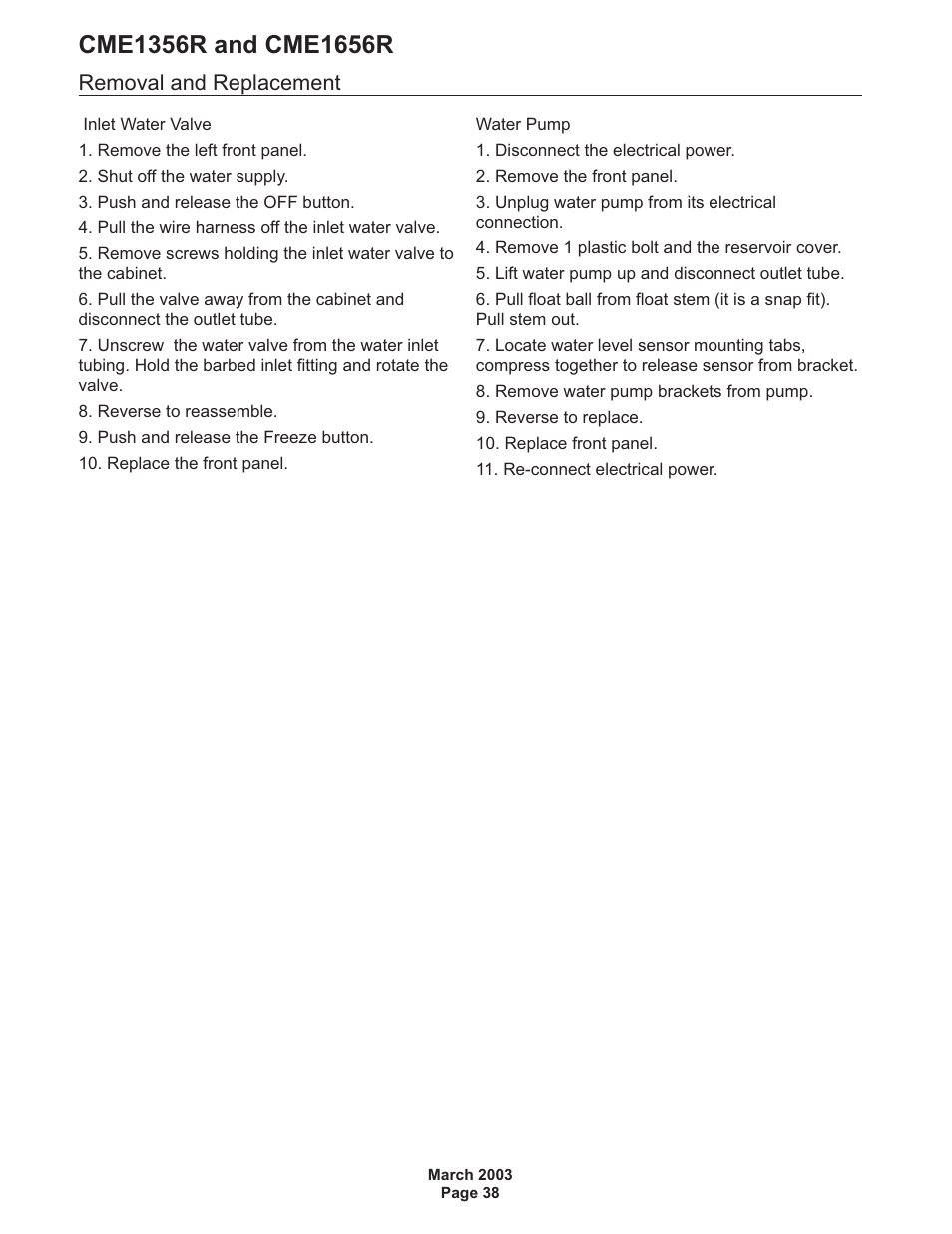 Removal and replacement | Scotsman CME1356R User Manual | Page 38 / 47