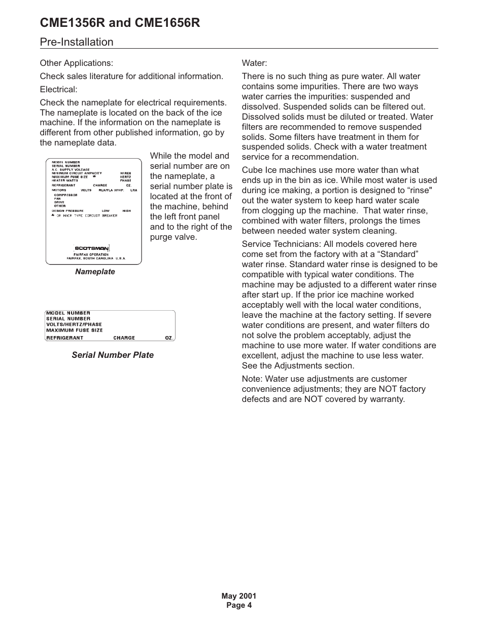 Pre-installation | Scotsman CME1356R User Manual | Page 4 / 47