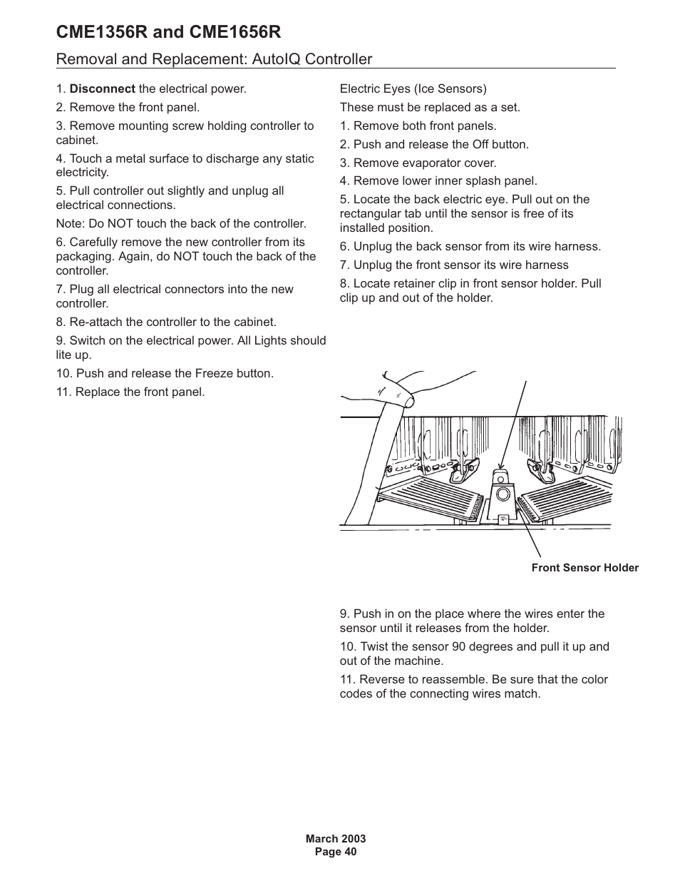 Removal and replacement: autoiq controller | Scotsman CME1356R User Manual | Page 40 / 47