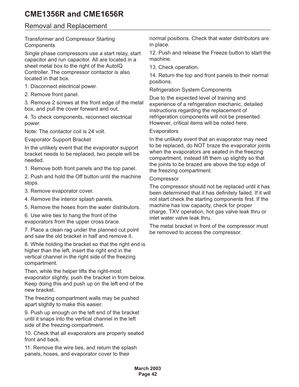 Removal and replacement | Scotsman CME1356R User Manual | Page 42 / 47