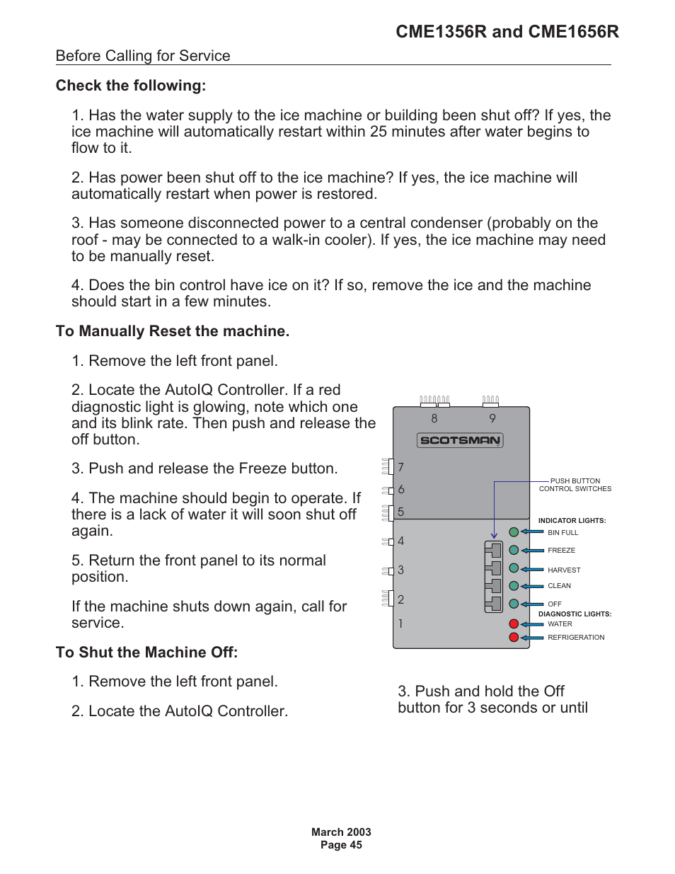 Before calling for service | Scotsman CME1356R User Manual | Page 45 / 47