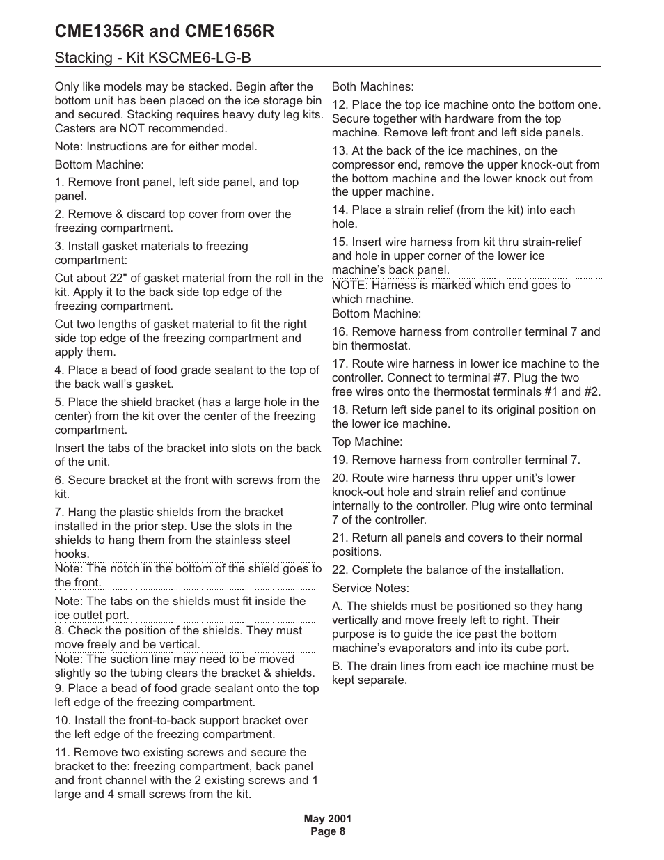 Stacking - kit kscme6-lg-b | Scotsman CME1356R User Manual | Page 8 / 47
