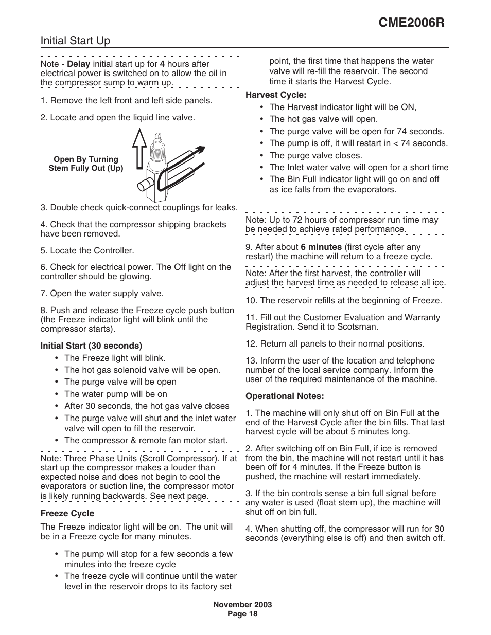 Cme2006r, Initial start up | Scotsman CME2006R User Manual | Page 18 / 46