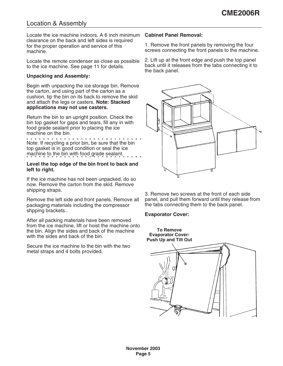 Location & assembly, Cme2006r | Scotsman CME2006R User Manual | Page 5 / 46
