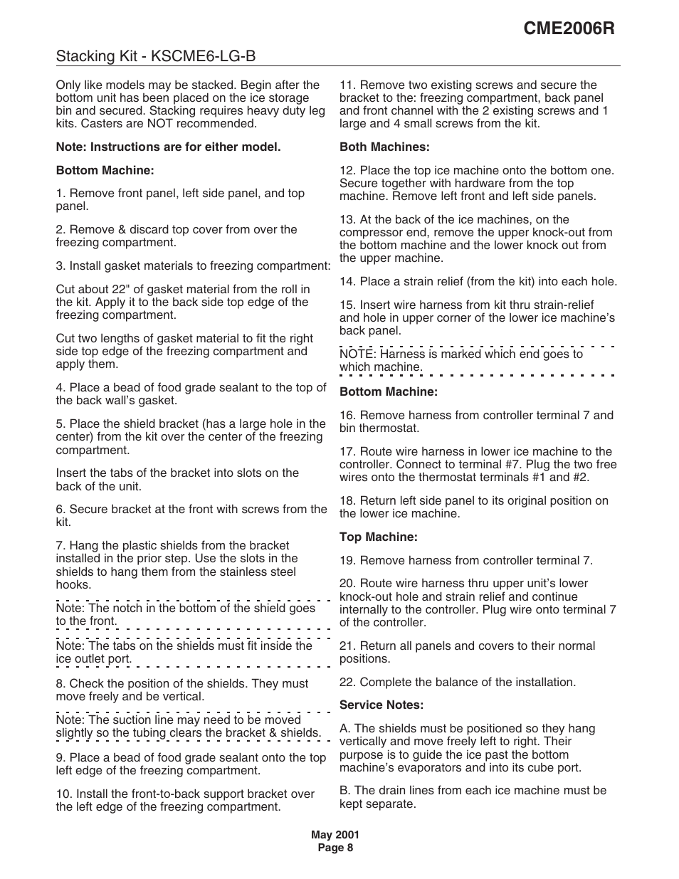 Cme2006r, Stacking kit - kscme6-lg-b | Scotsman CME2006R User Manual | Page 8 / 46