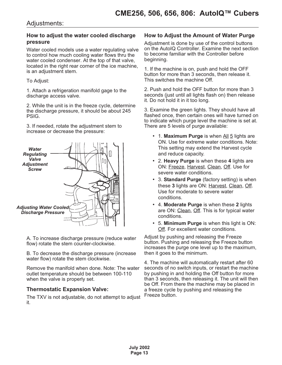 Adjustments | Scotsman CME256 AutoIQ User Manual | Page 13 / 54