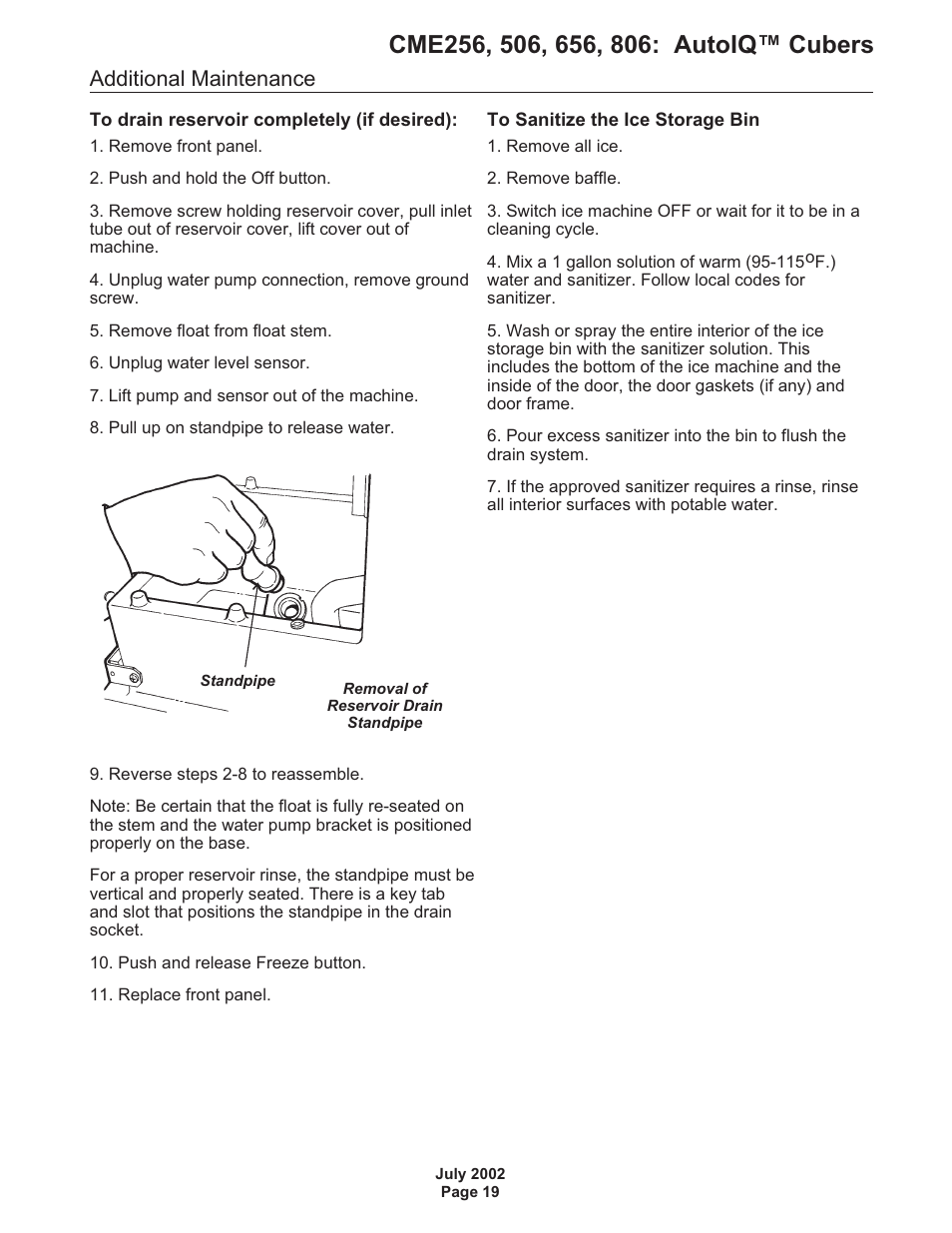 Additional maintenance | Scotsman CME256 AutoIQ User Manual | Page 19 / 54